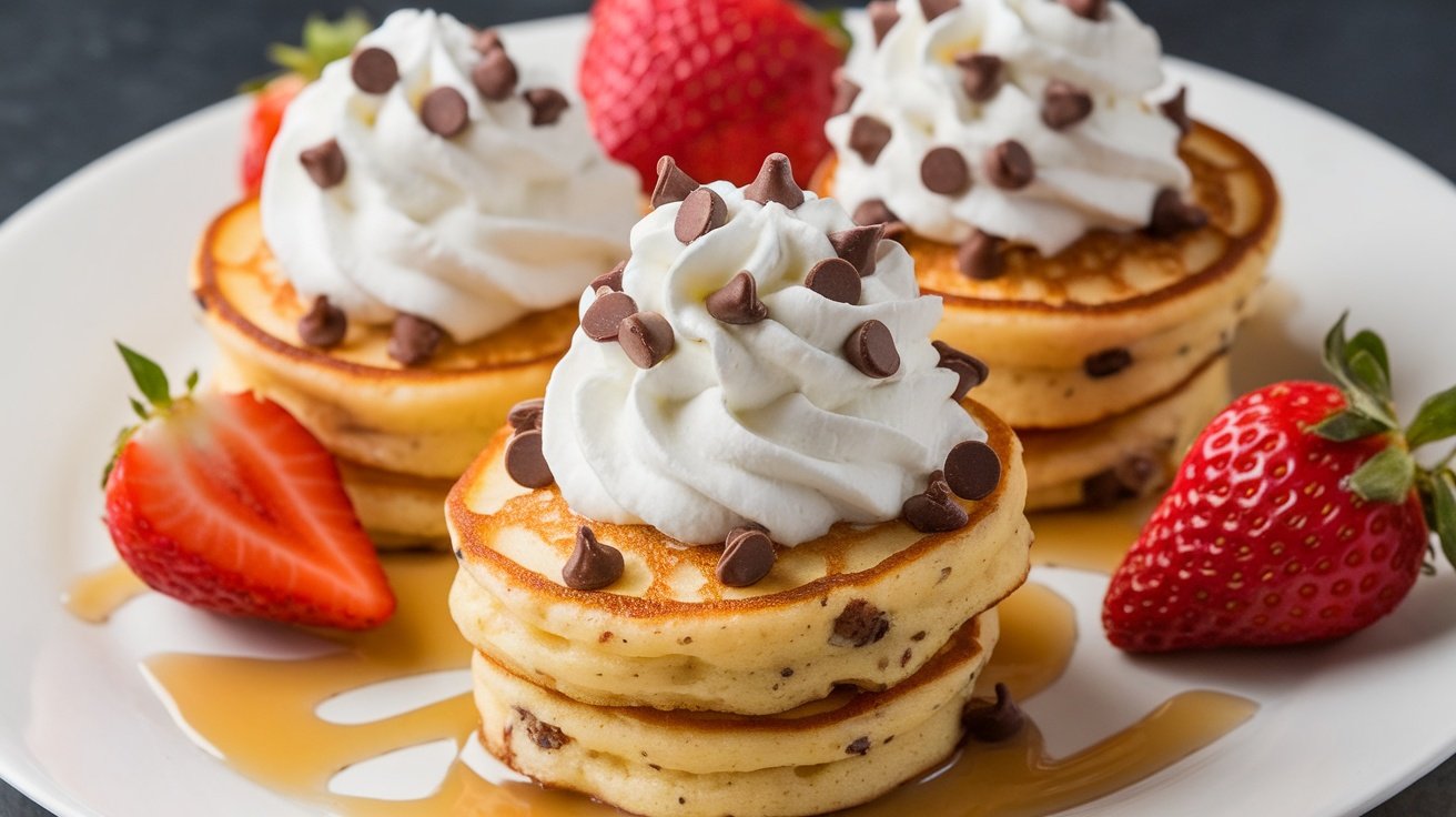 Chocolate Chip Pancake Bites with Whipped Cream