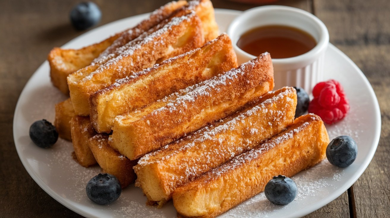 Cinnamon Sugar French Toast Sticks with Maple Syrup