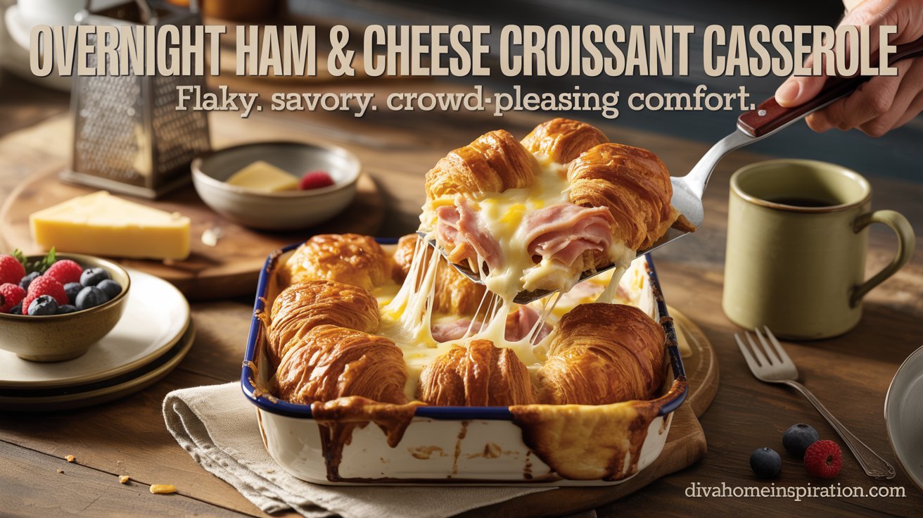 Overnight Ham & Cheese Croissant Casserole